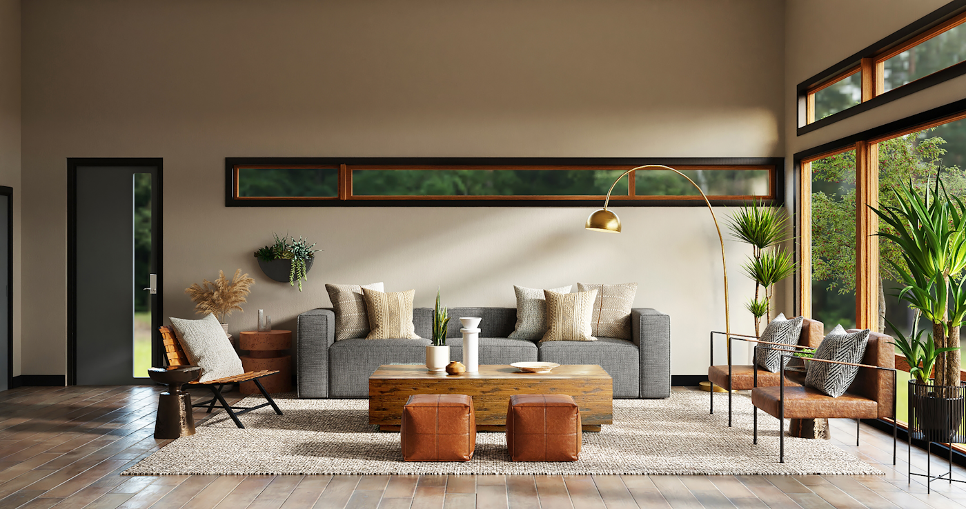 Minimal lounge seating in warm neutral tones