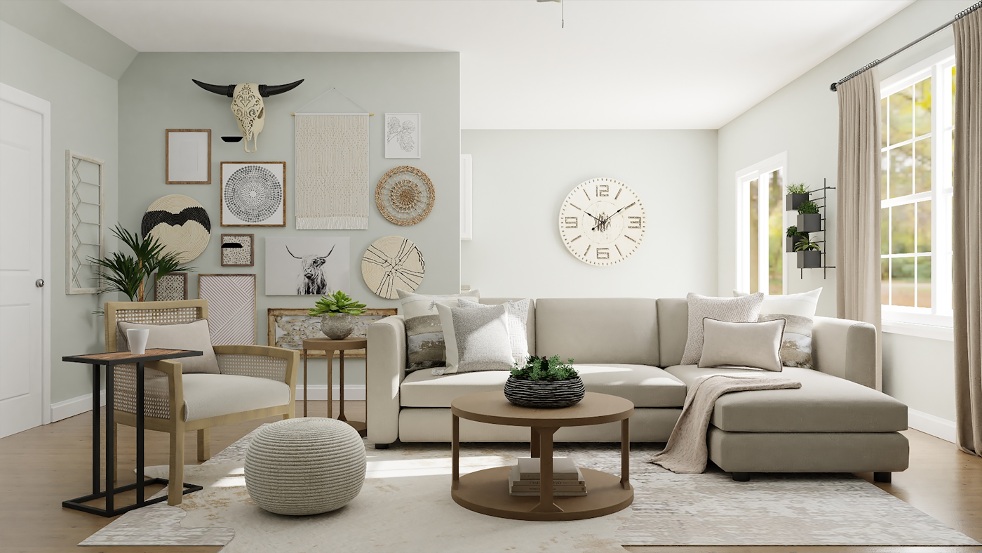 Layered textiles and soft furnishings in a living space